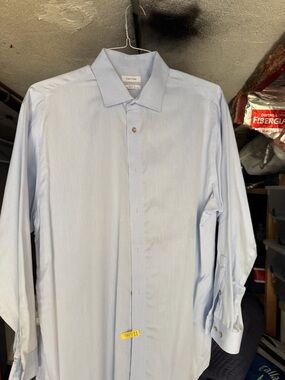 Calvin Klein Men's Pale Blue Hidden-Placket Dress Shirt